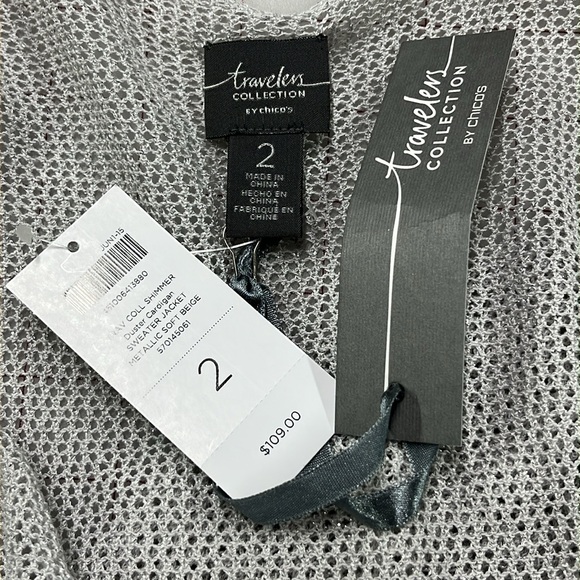 CHICO'S NWT Travelers Silver Metallic Open Front Party Evening Duster Cardigan L - Picture 6 of 16